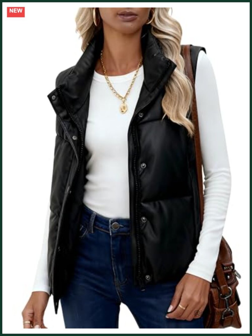 PU Leather Cropped Puffer Vest Faux Leather Zip Up Sleeveless Jacket for Women
